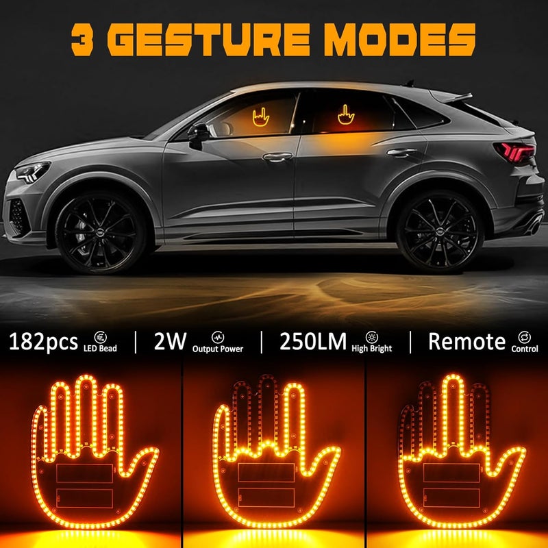 DIBMS Hand Gesture Light with Remote, Red LED Finger Funny Window Sign Light Accessories for Car Truck - Image 3